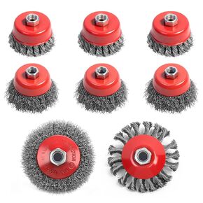 8 قطع فرشاة سلكية لطاحونة الزوايا، عجلات سلكية لطاحونة الزوايا، عجلة أسلاك من الفولاذ الكربوني معقودة بطول 4 بوصة مع عمود خيط M14، فرشاة كوب لإزالة الصدأ، تنظيف ثقيل in Kuwait