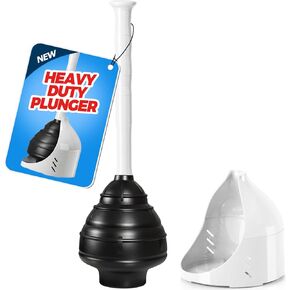 Heavy Duty Toilet Plunger with Holder - Extra Large Diameter & Enhanced Cavity Design for Powerful Clog Removal, Odorless Toilet Plunger for Bathroom Accessories & Cleaning Supplies, White in Saudi Arabia