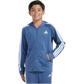 سترة رياضية تريكو 3 خطوط بسحاب كامل للأولاد من adidas (US، Alpha، Medium، Regular، Lt Navy) in Kuwait