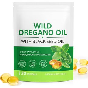 Wild Oregano Oil Softgels with Black Seed Oil - 6,000mg per Serving | 120 Capsules | Plant Based, Non-GMO & High Carvacrol (165mg) + Naturally Supporting Vitality (1 Pack) in Saudi Arabia