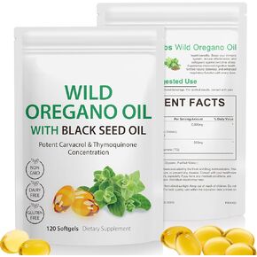 Oil of Oregano with Black Seed Oil 200mg, 6000mg Oregano Oil Capsules, 120 Count, Natural Antioxidants, Non-GMO, Gluten Free, High Carvacrol & Thymoquinone for Immune Support in Kuwait
