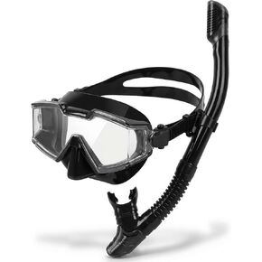 مجموعة غص، قناع غوص بمنظر بانورامي بزاوية 180 درجة، قناع غوص مضاد للضباب مع حماية من الأشعة فوق البنفسجية، معدات غطس مضادة للتسرب مع غص علوي جاف للغوص والغطس والسباحة للبالغين باللون الأسود in Kuwait