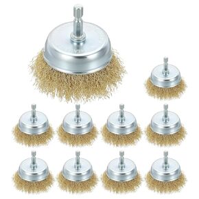 3 Inch Wire Wheel Cup Brush for Drill - 10 Pcs - Coarse Brass Crimping Drill Wire Brush(0.012" Brass Wire) - 1/4 Inch Hex Shank - Good for Cleaning Rust Paint Abrasive in Saudi Arabia