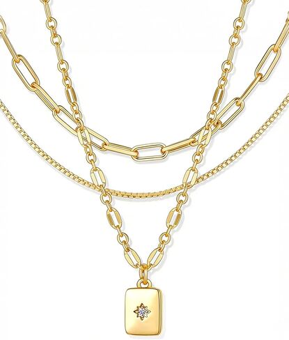 قلادة ذهبية من Yeezii للنساء العصرية ، 3 PCS 14K قلادة مربع مربع من الذهب المطلي بالذهب in Kuwait