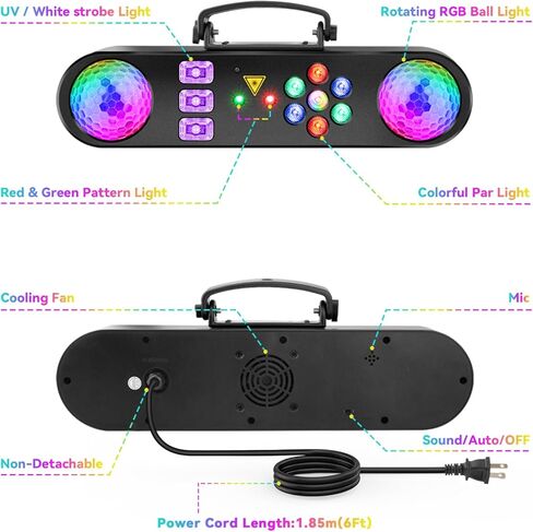 أضواء ديسكو دي جي مع حامل - مجموعة إضاءة بار حفلات المسرح مع كرة دوارة ملونة RGB LED Par Light نظام إضاءة للتحكم عن بعد يعمل بالصوت لحفلات الزفاف ونادي الحفلات in Kuwait