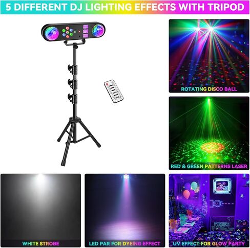 أضواء ديسكو دي جي مع حامل - مجموعة إضاءة بار حفلات المسرح مع كرة دوارة ملونة RGB LED Par Light نظام إضاءة للتحكم عن بعد يعمل بالصوت لحفلات الزفاف ونادي الحفلات in Kuwait