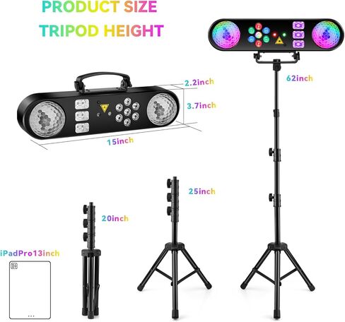 أضواء ديسكو دي جي مع حامل - مجموعة إضاءة بار حفلات المسرح مع كرة دوارة ملونة RGB LED Par Light نظام إضاءة للتحكم عن بعد يعمل بالصوت لحفلات الزفاف ونادي الحفلات in Kuwait