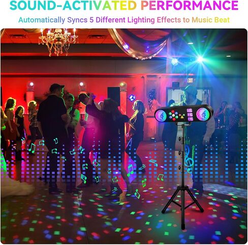أضواء ديسكو دي جي مع حامل - مجموعة إضاءة بار حفلات المسرح مع كرة دوارة ملونة RGB LED Par Light نظام إضاءة للتحكم عن بعد يعمل بالصوت لحفلات الزفاف ونادي الحفلات in Kuwait