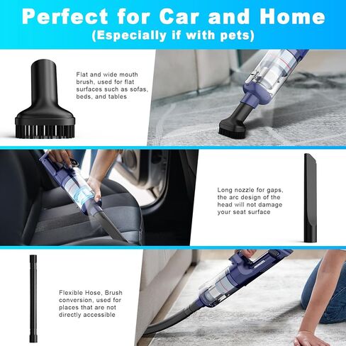 Handheld Vacuum Cordless - Car Vacuum Cleaner with Brushless Motor, 15kPa Powerful Suction Vacuum with LED Light, Type C Port, 2 Fliters, Portable Hand Vacuum for Home, Pet and Car in Kuwait
