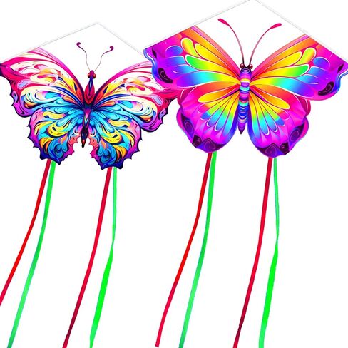 HENGDA KITE 2 Pack Butterfly Kite,for Kids and Adults,Easy to Fly,Excellent Fabric and Structure Design,The Pictures are Beautiful in high Definition,Suitable for Beginners(31x22) in Kuwait