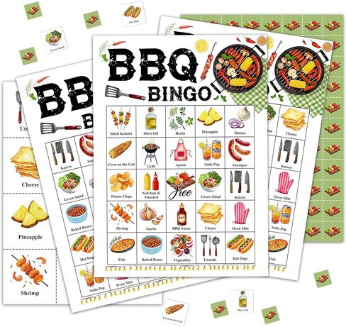 Picnic Bingo Cards لأصدقاء العائلة ، ألعاب البنغو الصيفية للبالغين ، مستلزمات زخارف الحفلات في التخييم الصيفي ، وبطاقات لعبة السفر في الهواء الطلق ، و 24 لاعبًا بطاقات لعبة -01 in Kuwait