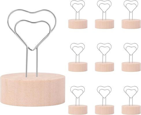 Oubest Gold Table Number Holders & Place Card Holders with Heart-shaped Metal Wire and Wooden Base - 10 PCS Picture Photo Sign Stands for Table, Centerpieces, Wedding, Party, Birthday Decor, Gold in Kuwait