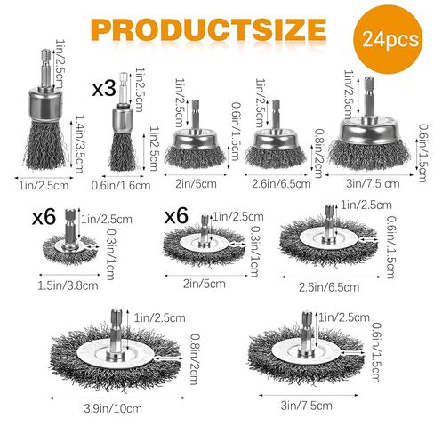 24PCS Wire Wheel Brushes for Drill, 1/4-Inch Hex Shank Cup, Wheel and Pen Brush Set, Die Grinder Wire Wheels Brushes, Wires Drill Brush Attachmentfor Rust Removal, Corrosion and Scrub Surfaces in Kuwait