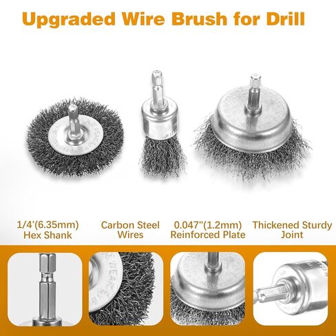 24PCS Wire Wheel Brushes for Drill, 1/4-Inch Hex Shank Cup, Wheel and Pen Brush Set, Die Grinder Wire Wheels Brushes, Wires Drill Brush Attachmentfor Rust Removal, Corrosion and Scrub Surfaces in Kuwait