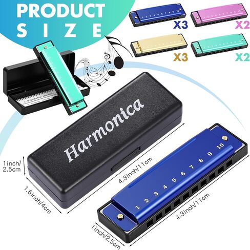 Boao 10 Pcs Harmonica Set Harmonica with Case 10 Hole 10 Tones Titanium Color Diatonic Chromatic Harmonicas Musical Mouth Organ for Beginner Students Professionals Adults Instruments Gifts, 4 Colors in Kuwait