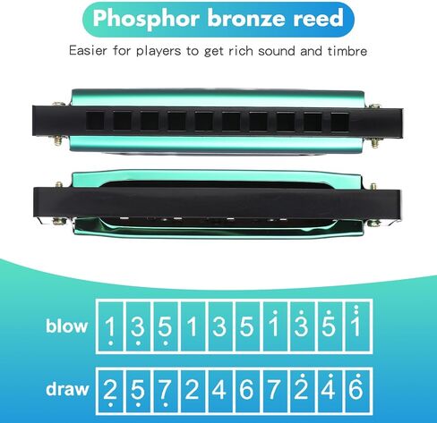 Boao 10 Pcs Harmonica Set Harmonica with Case 10 Hole 10 Tones Titanium Color Diatonic Chromatic Harmonicas Musical Mouth Organ for Beginner Students Professionals Adults Instruments Gifts, 4 Colors in Kuwait