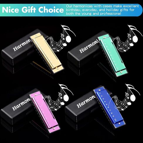 Boao 10 Pcs Harmonica Set Harmonica with Case 10 Hole 10 Tones Titanium Color Diatonic Chromatic Harmonicas Musical Mouth Organ for Beginner Students Professionals Adults Instruments Gifts, 4 Colors in Kuwait