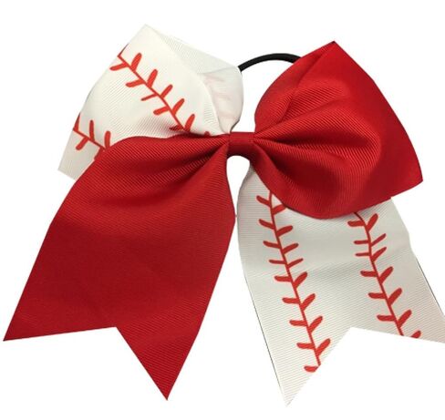 Sportybella - Baseball Stitch Hair Accessories for Girls - Red and White Softball Print Hair Bows, Ponytail Holders Gift Set - 6.5" in Saudi Arabia