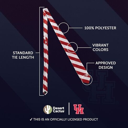 Desert Cactus University of Houston - Southeast Neck Tie UH Cougars 100% Polyester Necktie with Logo, Officially Licensed (Style A) in Saudi Arabia