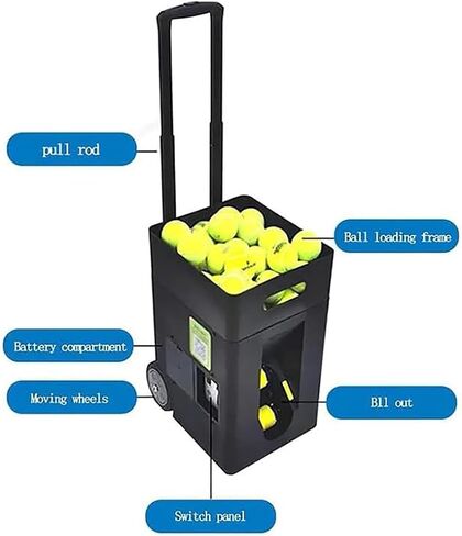 آلة كرات التنس، قاذفة كرات التنس الأوتوماتيكية، سعة 50 كرة، زاوية إطلاق قابلة للتعديل، تدريبات مبرمجة مسبقًا ومخصصة، للمبتدئين في التدريب الرياضي الفردي in Kuwait