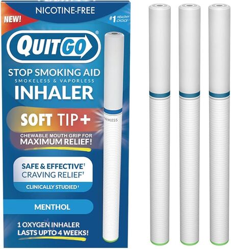 جهاز استنشاق بخار بدون دخان ذو طرف ناعم | جهاز استنشاق طبيعي 100%، خالٍ من النيكوتين لدعم الفم واستبدال عاداته عندما تريد الإقلاع عن التدخين (3 عبوات، المنثول) in Kuwait