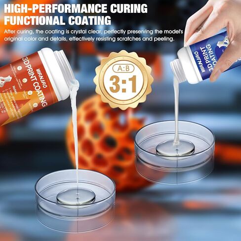 3D Print Coating, Clear Epoxy, Epoxy Resin High-Performance Excellent Coverage Mould Making Special Effects Silicone Rubber Hard Coating, 3:1 Mix for Smoothing 3D Printed Parts, 150g+50g in Kuwait