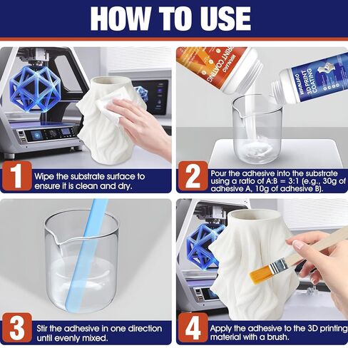3D Print Coating, Clear Epoxy, Epoxy Resin High-Performance Excellent Coverage Mould Making Special Effects Silicone Rubber Hard Coating, 3:1 Mix for Smoothing 3D Printed Parts, 150g+50g in Kuwait