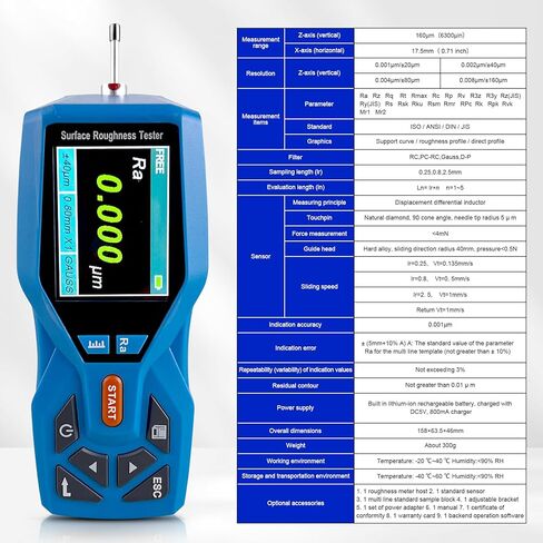 Surface Roughness Tester Meter Portable Profilometer, Ra/Rz/Rq/Rt, 0.001 µM Resolution, Support Curves, Roughness Profiles, and Direct Profile in Kuwait