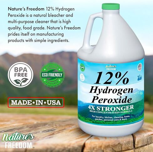 Nature's Freedom 12% Hydrogen Peroxide, 1 Gallon with “How to Do Everything with 12% Hydrogen Peroxide" Cleaning Book – Pure H2O2 for Home & Surface Cleaning in Saudi Arabia
