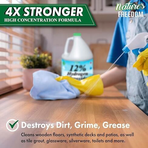 Nature's Freedom 12% Hydrogen Peroxide, 1 Gallon with “How to Do Everything with 12% Hydrogen Peroxide" Cleaning Book – Pure H2O2 for Home & Surface Cleaning in Saudi Arabia