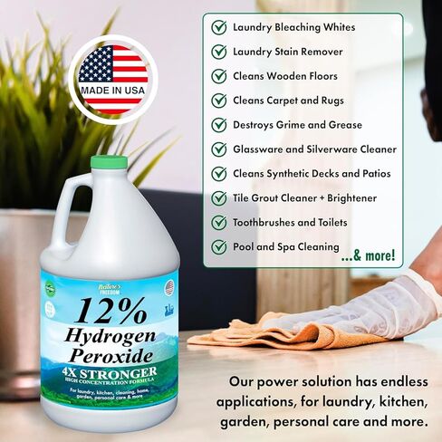 Nature's Freedom 12% Hydrogen Peroxide, 1 Gallon with “How to Do Everything with 12% Hydrogen Peroxide" Cleaning Book – Pure H2O2 for Home & Surface Cleaning in Saudi Arabia