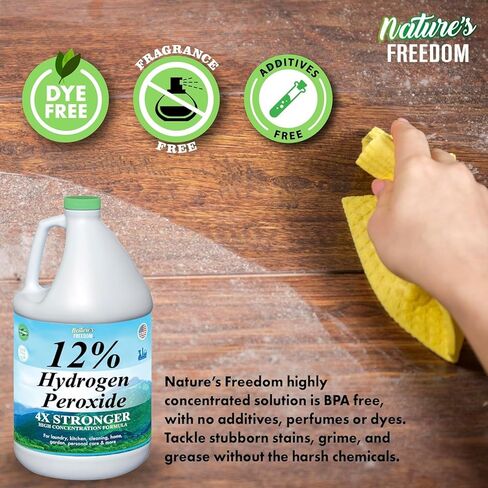Nature's Freedom 12% Hydrogen Peroxide, 1 Gallon with “How to Do Everything with 12% Hydrogen Peroxide" Cleaning Book – Pure H2O2 for Home & Surface Cleaning in Saudi Arabia