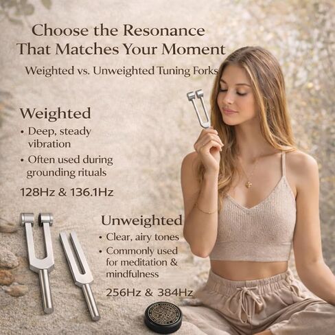 Tuning Fork Set for Meditation & Yoga，4 Frequency Set 128Hz 136.1Hz 256Hz 384Hz，Aluminum Alloy with Mallet & Leather Storage Bag in Saudi Arabia
