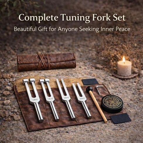 Tuning Fork Set for Meditation & Yoga，4 Frequency Set 128Hz 136.1Hz 256Hz 384Hz，Aluminum Alloy with Mallet & Leather Storage Bag in Saudi Arabia