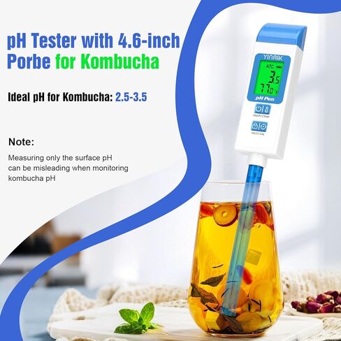pH Meter for Water Digital pH Tester with 4.6in pH Probe Lab pH Gauge pH Reader with ATC for Canning Professional pH Temperature Test Kit for Narrow-Necked Bottle Solution Kombucha and Home Brewing in Saudi Arabia