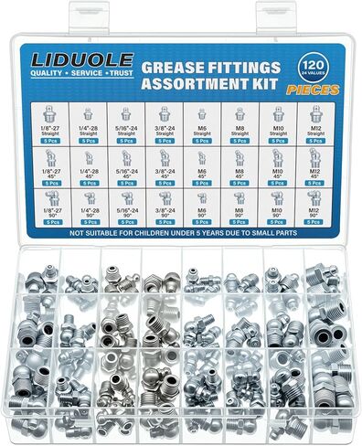 24Sizes Grease Fittings SAE Metric Grease Zerk Fitting Assortment Kit 1/4" 1/8" 5/16" 3/8" M6 M8 M10 M12 Straight 45 90 Degree Zerks Nipple in Saudi Arabia