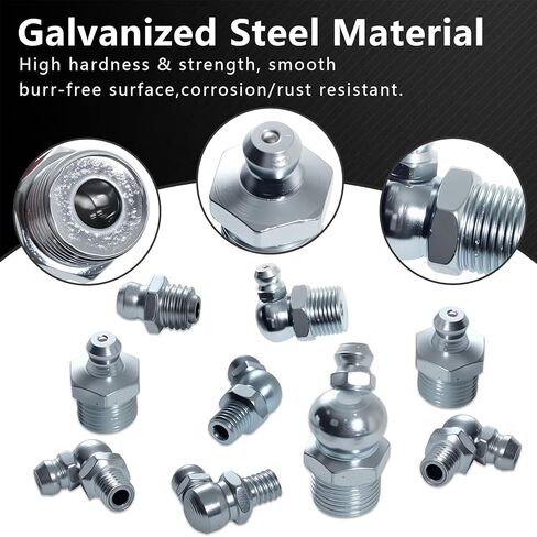 24Sizes Grease Fittings SAE Metric Grease Zerk Fitting Assortment Kit 1/4" 1/8" 5/16" 3/8" M6 M8 M10 M12 Straight 45 90 Degree Zerks Nipple in Saudi Arabia