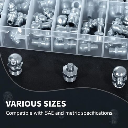 24Sizes Grease Fittings SAE Metric Grease Zerk Fitting Assortment Kit 1/4" 1/8" 5/16" 3/8" M6 M8 M10 M12 Straight 45 90 Degree Zerks Nipple in Saudi Arabia