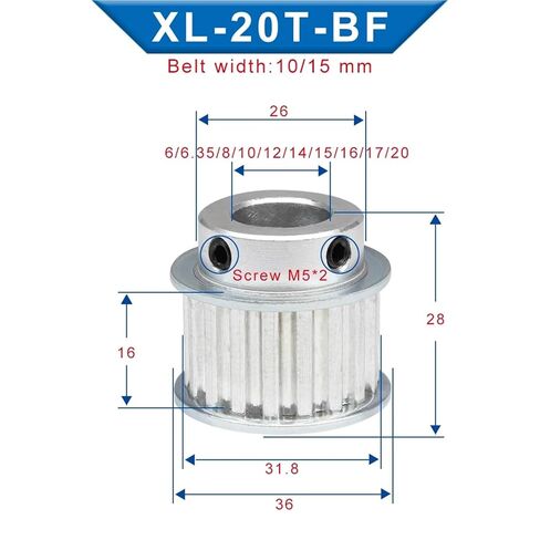 XL-20T توقيت بكرة تتحمل 4/5/6/14/20 مللي متر الأسنان الملعب 5.08 مللي متر الألومنيوم عجلة بكرة عرض الأسنان 11 مللي متر 1 قطعة (17 مللي متر) in Saudi Arabia