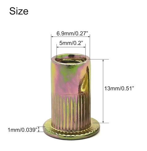 NACX M5 Carbon Steel Rivet Nuts, Flat Head Insert Rivet Nuts for Automotive, Furniture, Decoration, 100Pcs (Yellow Zinc Plated) in Saudi Arabia