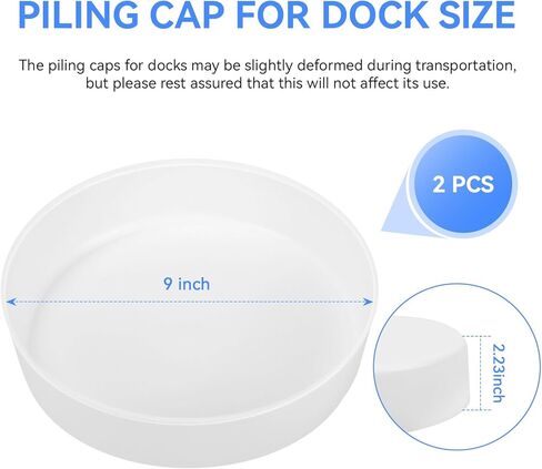 2 Pack 9" Flat Marine Dock Piling Cap for Marine Docks Post Pole, Flat Top Design Piling Caps for Post Pole Pylon Pipe, White in Kuwait