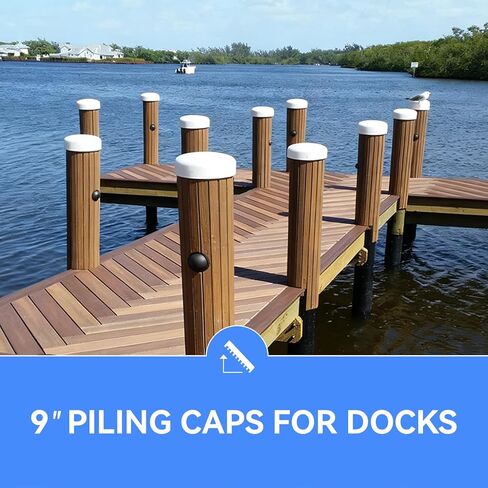 2 Pack 9" Flat Marine Dock Piling Cap for Marine Docks Post Pole, Flat Top Design Piling Caps for Post Pole Pylon Pipe, White in Kuwait