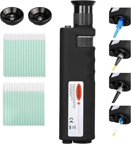 3-Piece Fiber Optic Cleaning Tool 400X Fiber Optic Microscope with 2.5mm SC/FC/ST and 1.25mm LC adapters, Belt 2.5mm/1.25mm Fiber Optic Cleaning Cotton Swab Suitable for SC/FC/ST/LC/MU adapters in Kuwait