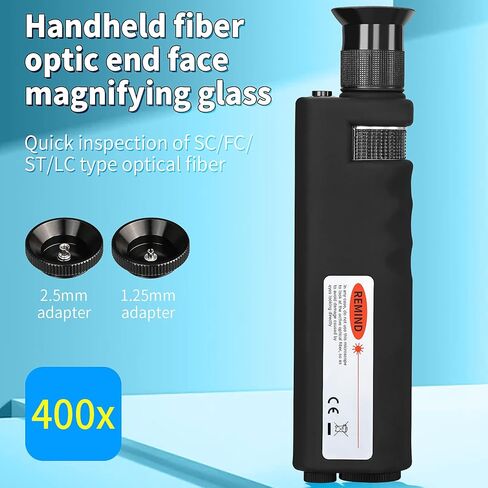 3-Piece Fiber Optic Cleaning Tool 400X Fiber Optic Microscope with 2.5mm SC/FC/ST and 1.25mm LC adapters, Belt 2.5mm/1.25mm Fiber Optic Cleaning Cotton Swab Suitable for SC/FC/ST/LC/MU adapters in Kuwait
