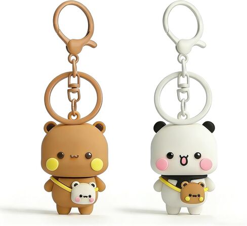 2PCS Bubu و Dudu Cute Keychains ، Kawaii Cartoon تمثال يحمل سلاسل التمييز الباندا للنساء على الظهر مفاتيح السيارة in Kuwait
