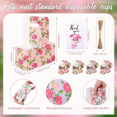 20 عبوة حاملة مشروبات مكونة من 2 كوب مع مقبض، حامل أكواب قهوة لعيد الأم مع بطاقات وحبال، علبة مشروبات قابلة للطي من الورق المقوى للاستعمال مرة واحدة للمشروبات الباردة الساخنة، توصيل الطعام in Saudi Arabia