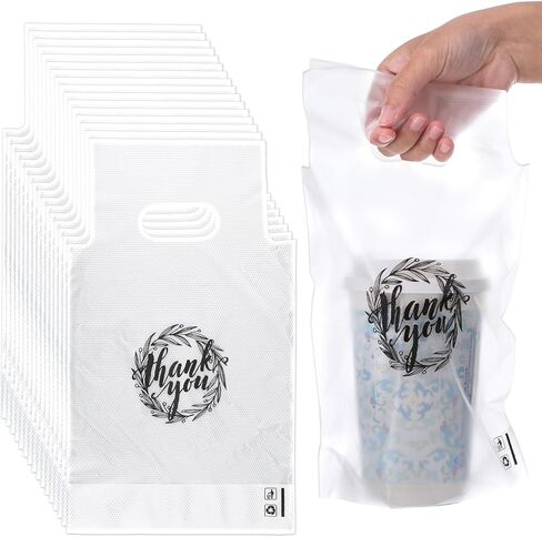 1000 Count Thank You Handle Drinking Bags 1 Cup Handle Drink Carriers Plastic Packaging Poly Bags for Delivery Take Out Cup Holder Beverage Coffee Juice Milk Tea Stores, 11 x 6.3 Inch in Saudi Arabia