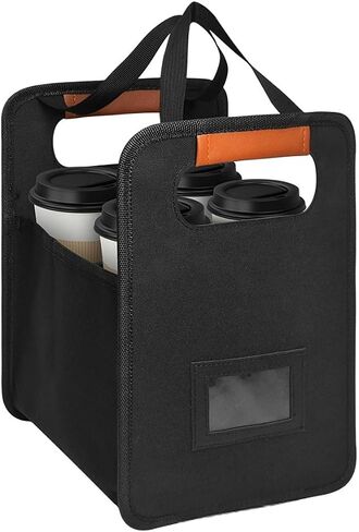 حامل مشروبات محمول 4 أكواب مع مقبض للسيارة، حامل أكواب قهوة معزول قابل لإعادة الاستخدام للتوصيل، علبة مشروبات قابلة للطي للمشروبات الساخنة والباردة (أسود-2) in Kuwait