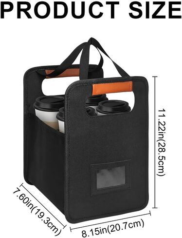 حامل مشروبات محمول 4 أكواب مع مقبض للسيارة، حامل أكواب قهوة معزول قابل لإعادة الاستخدام للتوصيل، علبة مشروبات قابلة للطي للمشروبات الساخنة والباردة (أسود-2) in Kuwait