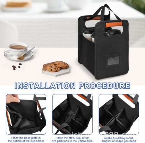 حامل مشروبات محمول 4 أكواب مع مقبض للسيارة، حامل أكواب قهوة معزول قابل لإعادة الاستخدام للتوصيل، علبة مشروبات قابلة للطي للمشروبات الساخنة والباردة (أسود-2) in Kuwait